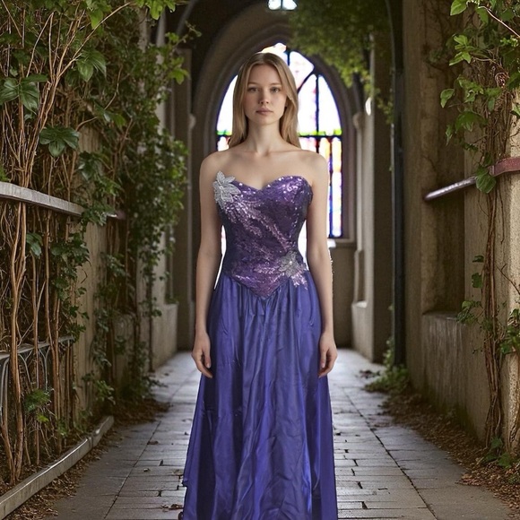 Alyce Designs Goth Fairy Whimsigoth Prom Dress Purple Sequin Strapless Ball Gown - Picture 1 of 14